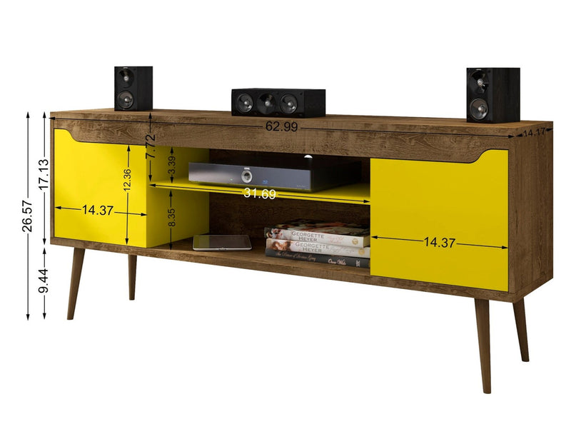 Manhattan Comfort Bradley 62.99\" TV Stand with 2 Media Shelves & 2 Storage Shelves - Rustic Brown & White