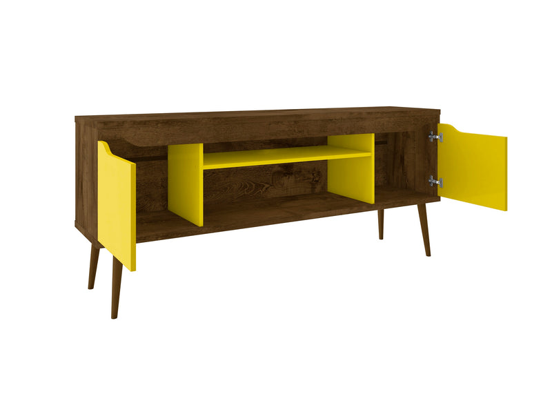 Manhattan Comfort Bradley 62.99\" TV Stand with 2 Media Shelves & 2 Storage Shelves - Rustic Brown & White