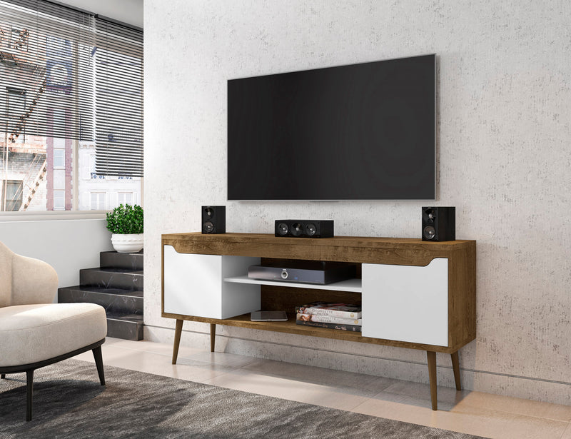 Manhattan Comfort Bradley 62.99\" TV Stand with 2 Media Shelves & 2 Storage Shelves - Rustic Brown
