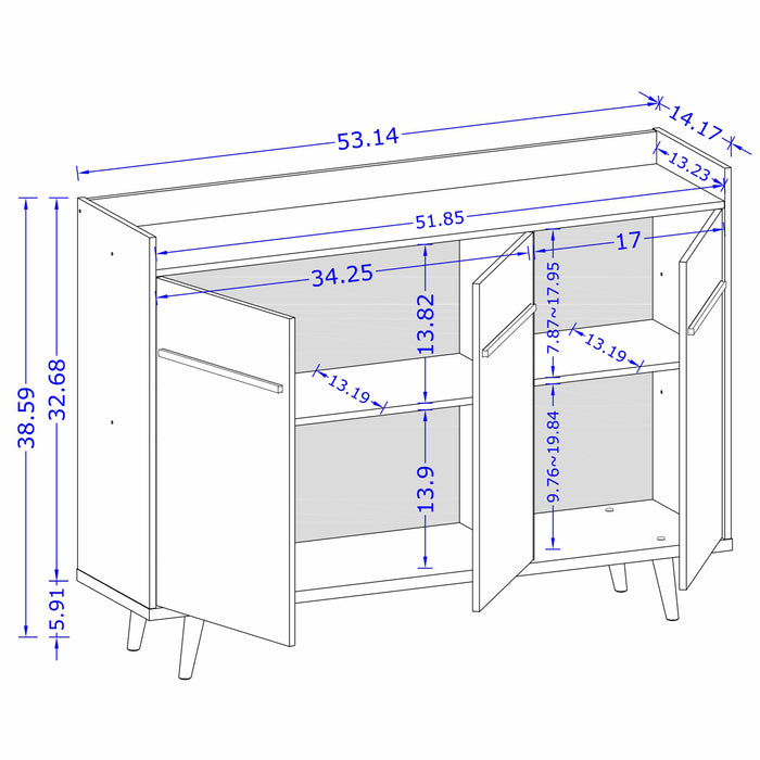 Manhattan Comfort Bradley 53.54” Buffet Stand with 4 Shelves - White