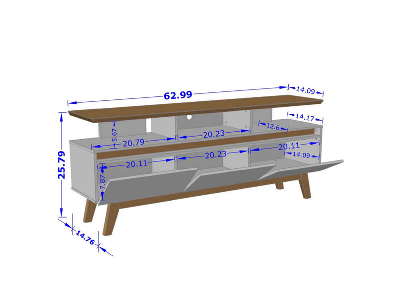 Manhattan Comfort Yonkers 62.99\" TV Stand with Solid Wood Legs & 6 Media Storage Compartments - Off White & Cinnamon