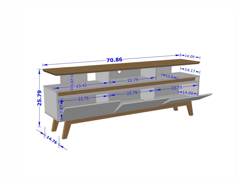 Manhattan Comfort Yonkers 70.86\" TV Stand with Solid Wood Legs & 6 Media Storage Compartments - White