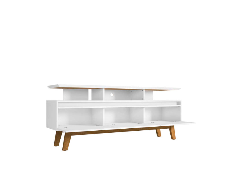 Manhattan Comfort Yonkers 70.86\" TV Stand with Solid Wood Legs & 6 Media Storage Compartments - White