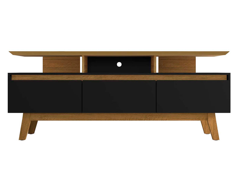 Manhattan Comfort Yonkers 70.86\" TV Stand with Solid Wood Legs & 6 Media Storage Compartments - Black & Cinnamon