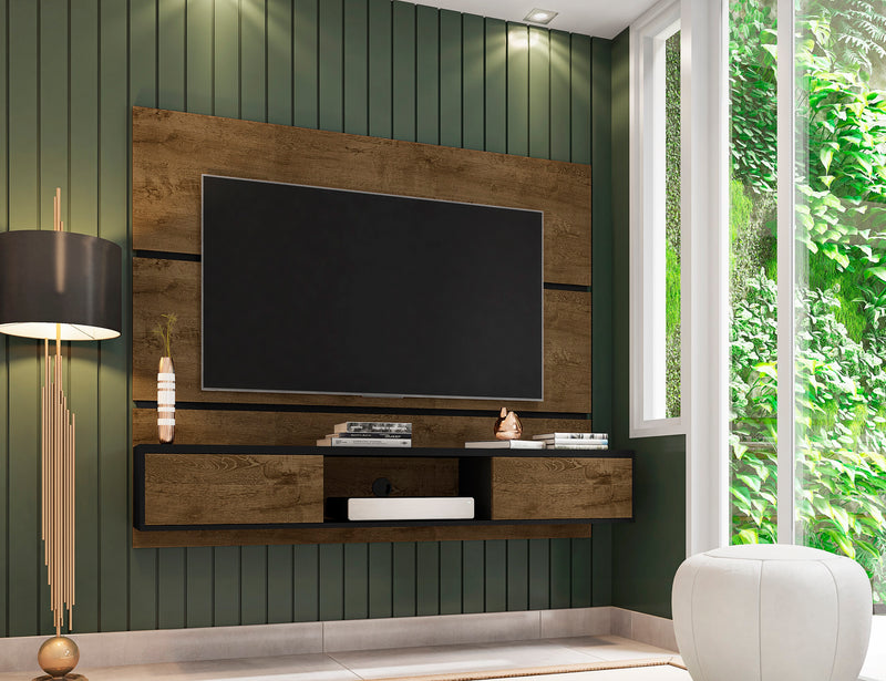 Manhattan Comfort Vernon 62.99\" Floating Wall Entertainment Center - Rustic Brown & Black