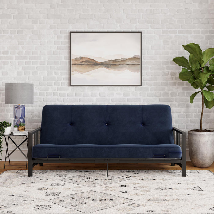 Dorel Home Harlow Full Metal Arm Futon with 6\" Thermo-bonded High-Density Polyester Fill Futon Mattress - Blue
