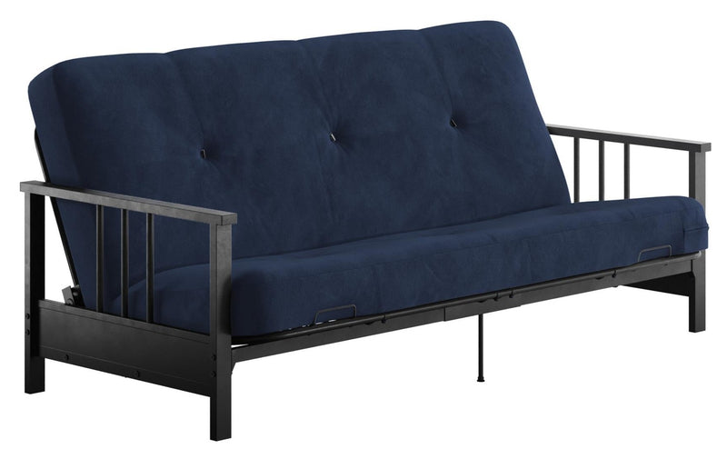 Dorel Home Harlow Full Metal Arm Futon with 6\" Thermo-bonded High-Density Polyester Fill Futon Mattress - Blue