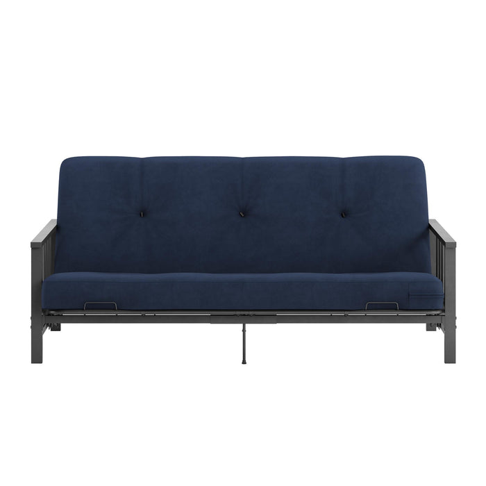 Dorel Home Harlow Full Metal Arm Futon with 6\" Thermo-bonded High-Density Polyester Fill Futon Mattress - Blue