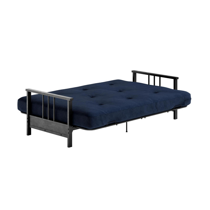Dorel Home Harlow Full Metal Arm Futon with 6\" Thermo-bonded High-Density Polyester Fill Futon Mattress - Blue