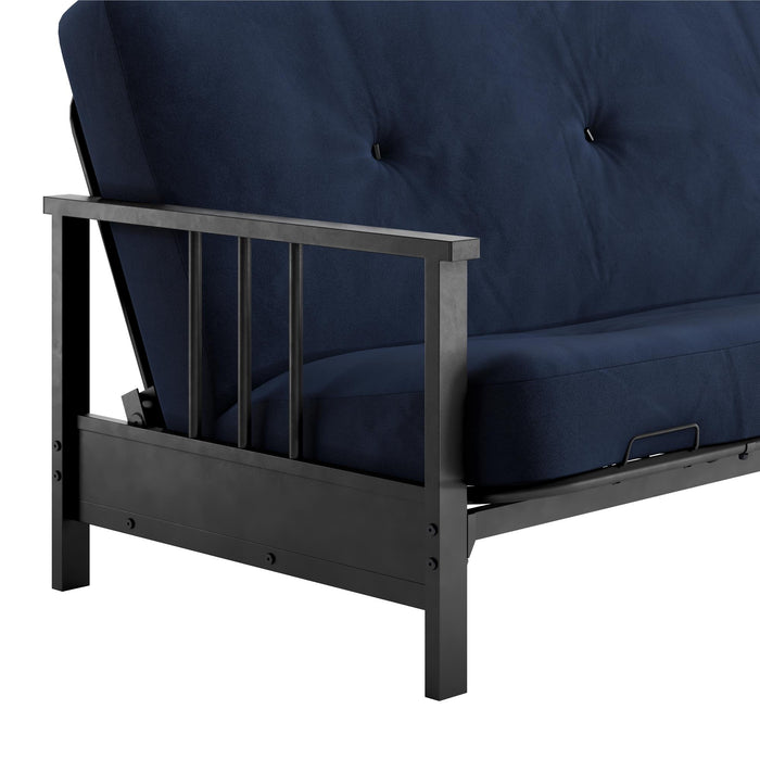 Dorel Home Harlow Full Metal Arm Futon with 6\" Thermo-bonded High-Density Polyester Fill Futon Mattress - Blue