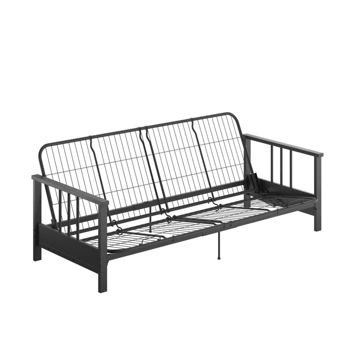 Dorel Home Harlow Full Metal Arm Futon with 6\" Thermo-bonded High-Density Polyester Fill Futon Mattress - Blue