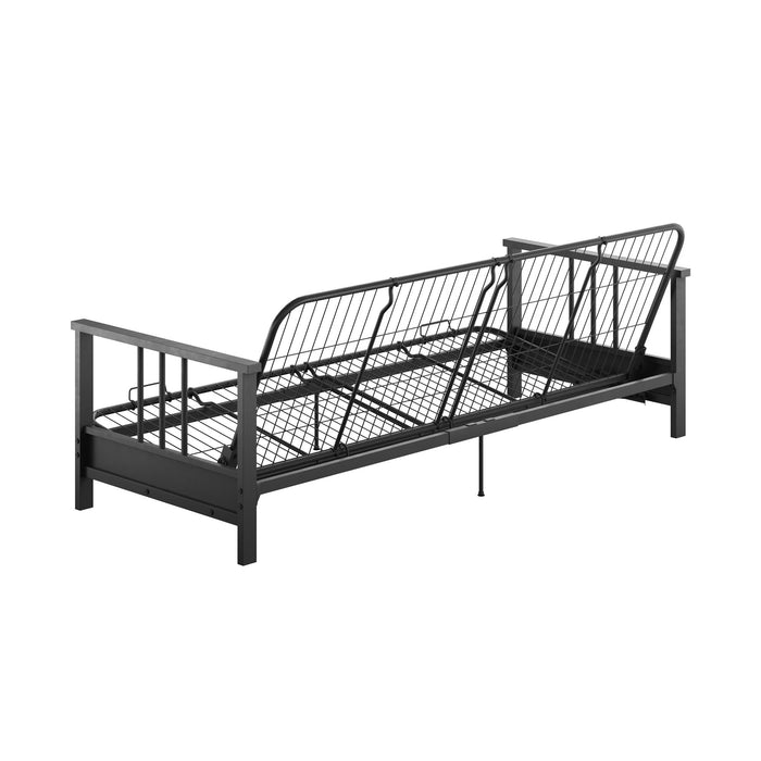 Dorel Home Harlow Full Metal Arm Futon with 6\" Thermo-bonded High-Density Polyester Fill Futon Mattress - Blue