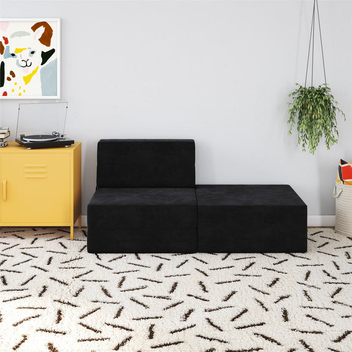 Novogratz The Flower Microfiber Ottoman Pouf - Black