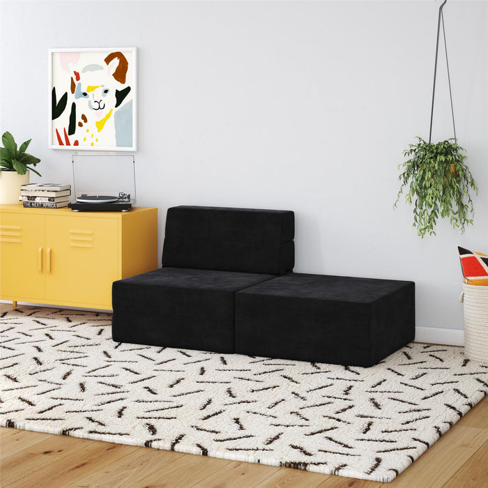 Novogratz The Flower Microfiber Ottoman Pouf - Black