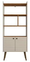 Manhattan Comfort Bogart 62.6\" Mid-Century Modern Bookcase - Off-White & Natural