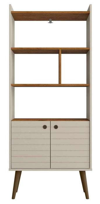 Manhattan Comfort Bogart 62.6\" Mid-Century Modern Bookcase - Off-White & Natural