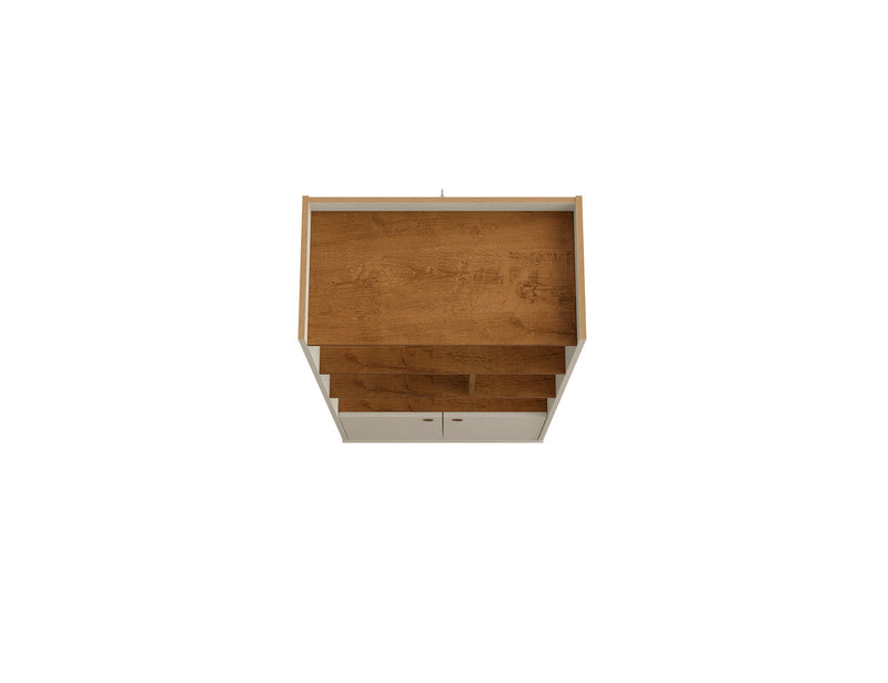 Manhattan Comfort Bogart 62.6\" Mid-Century Modern Bookcase - Off-White & Natural