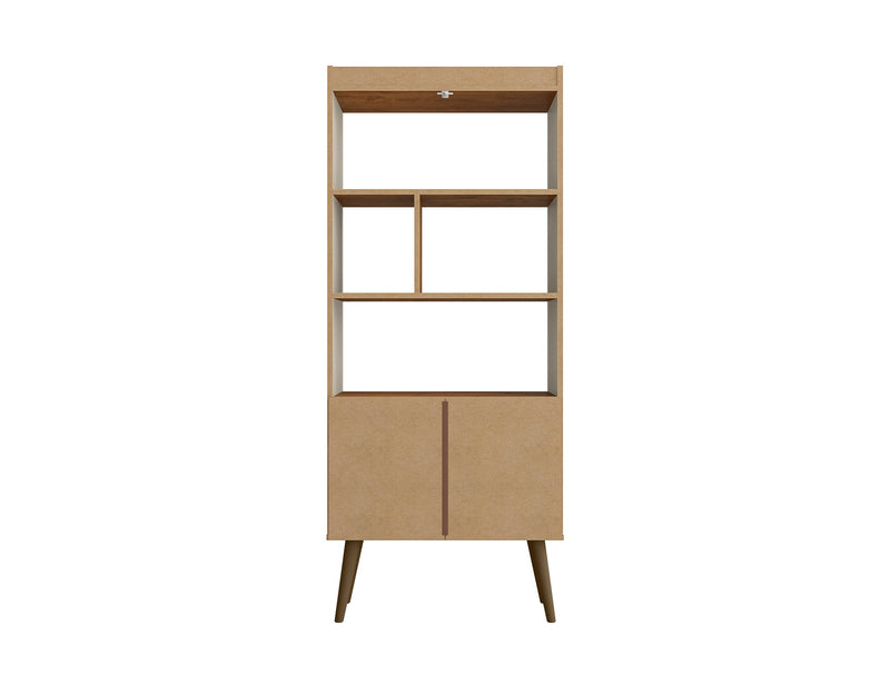 Manhattan Comfort Bogart 62.6\" Mid-Century Modern Bookcase - Off-White & Natural