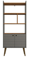 Manhattan Comfort Bogart 62.6\" Mid-Century Modern Bookcase - Grey & Natural