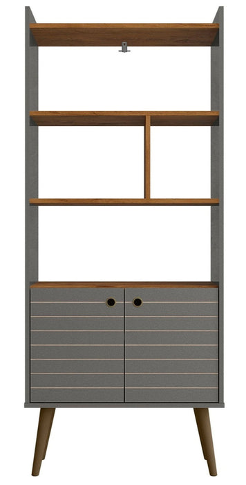 Manhattan Comfort Bogart 62.6\" Mid-Century Modern Bookcase - Grey & Natural