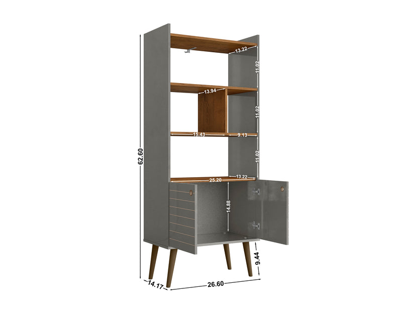 Manhattan Comfort Bogart 62.6\" Mid-Century Modern Bookcase - Grey & Natural