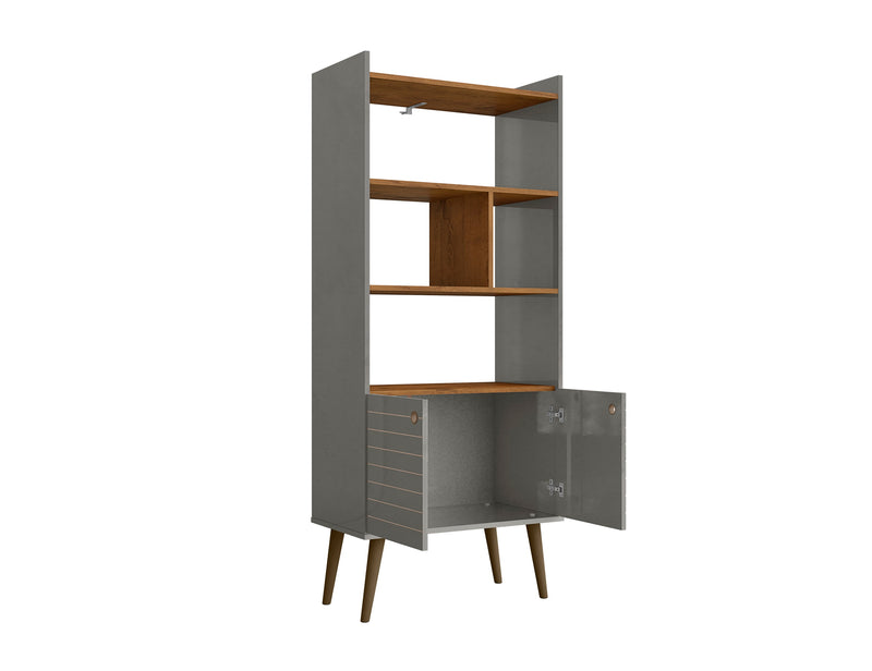 Manhattan Comfort Bogart 62.6\" Mid-Century Modern Bookcase - Grey & Natural