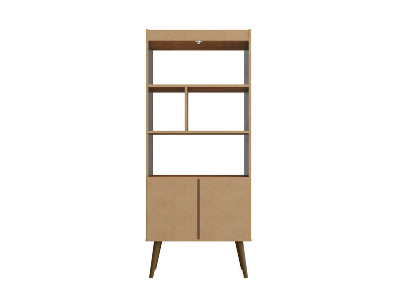 Manhattan Comfort Bogart 62.6\" Mid-Century Modern Bookcase - Grey & Natural