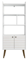 Manhattan Comfort Bogart 62.6\" Mid-Century Modern Bookcase - White & Natural