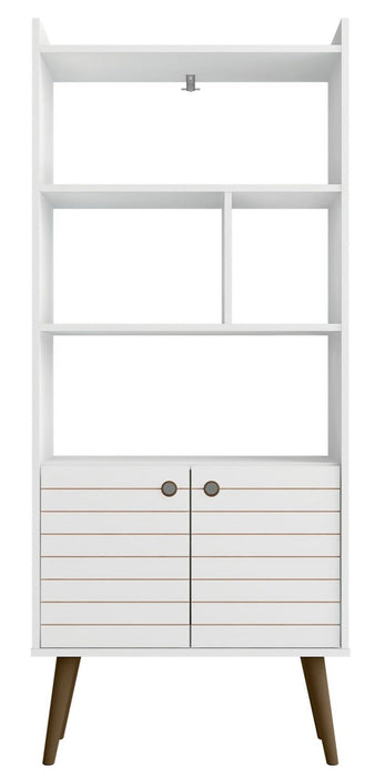 Manhattan Comfort Bogart 62.6\" Mid-Century Modern Bookcase - White & Natural