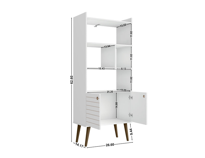 Manhattan Comfort Bogart 62.6\" Mid-Century Modern Bookcase - White & Natural