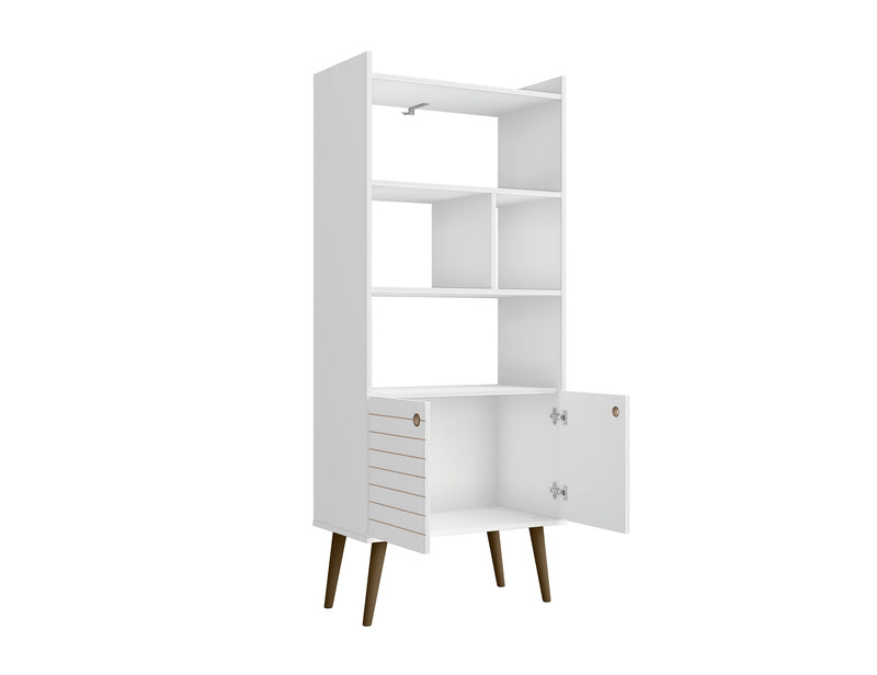 Manhattan Comfort Bogart 62.6\" Mid-Century Modern Bookcase - White & Natural
