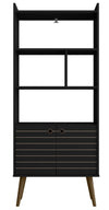 Manhattan Comfort Bogart 62.6\" Mid-Century Modern Bookcase - Black & Natural