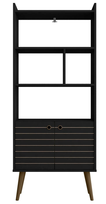 Manhattan Comfort Bogart 62.6\" Mid-Century Modern Bookcase - Black & Natural