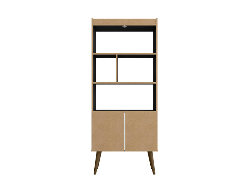 Manhattan Comfort Bogart 62.6\" Mid-Century Modern Bookcase - Black & Natural
