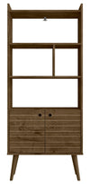 Manhattan Comfort Bogart 62.6\" Mid-Century Modern Bookcase - Rustic Brown & Natural