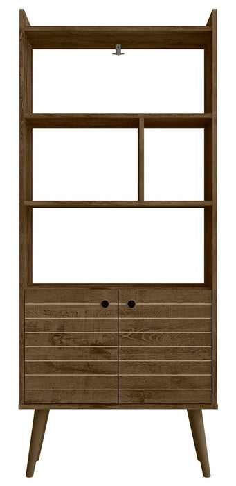 Manhattan Comfort Bogart 62.6\" Mid-Century Modern Bookcase - Rustic Brown & Natural