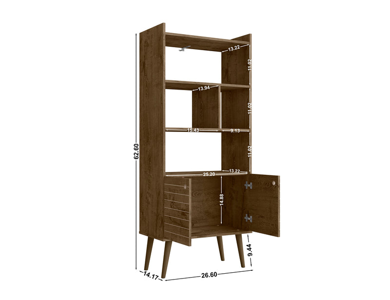 Manhattan Comfort Bogart 62.6\" Mid-Century Modern Bookcase - Rustic Brown & Natural