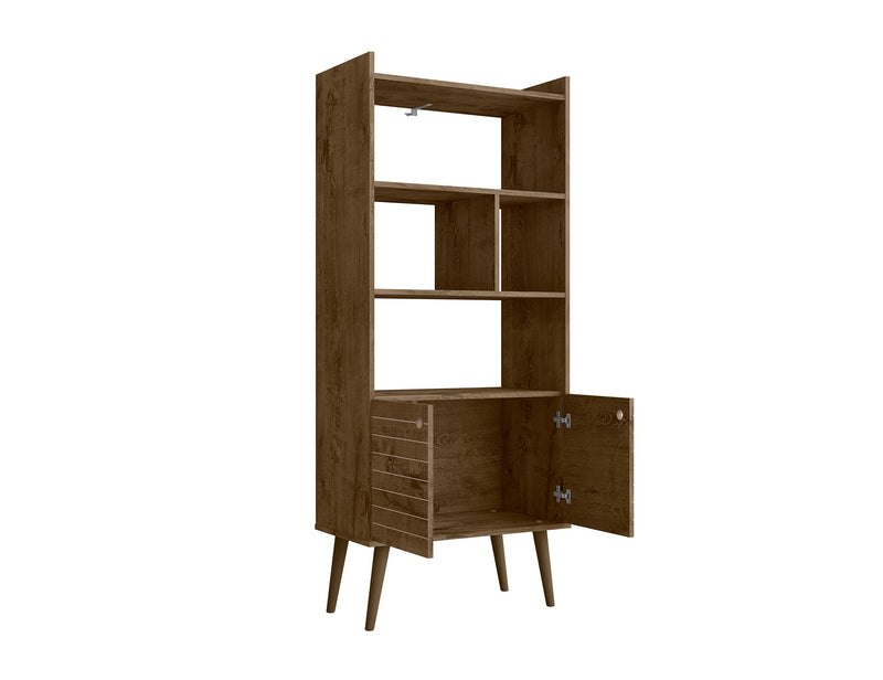Manhattan Comfort Bogart 62.6\" Mid-Century Modern Bookcase - Rustic Brown & Natural