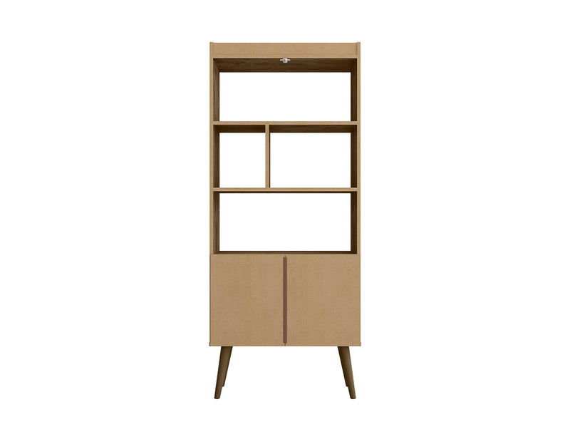 Manhattan Comfort Bogart 62.6\" Mid-Century Modern Bookcase - Rustic Brown & Natural