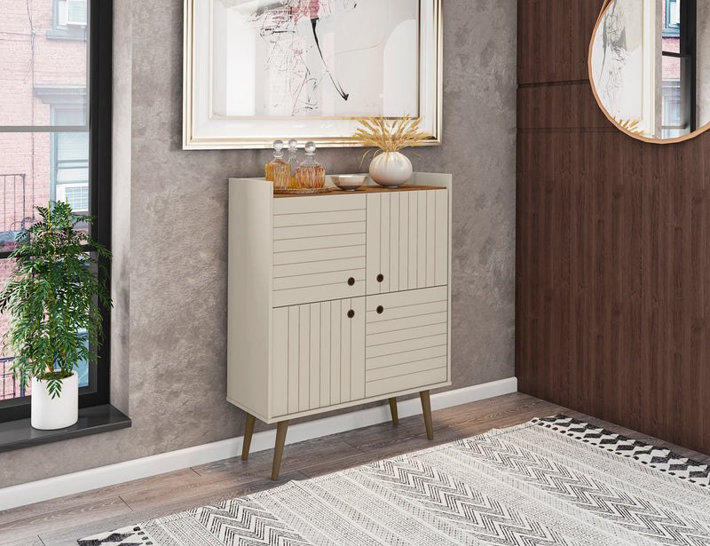 Manhattan Comfort Bogart Mid-Century Modern Accent Cabinet - Off-White & Natural