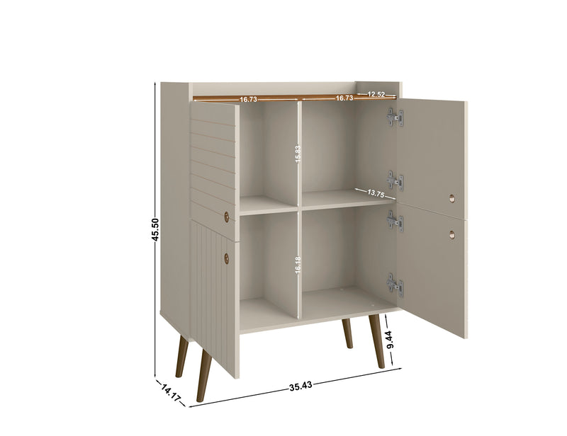 Manhattan Comfort Bogart Mid-Century Modern Accent Cabinet - Off-White & Natural