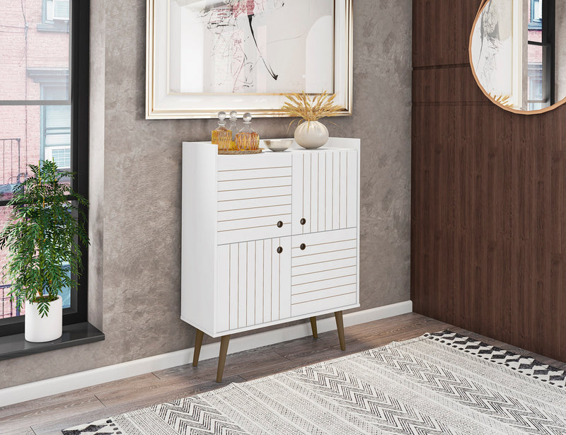 Manhattan Comfort Bogart Mid-Century Modern Accent Cabinet - White & Natural