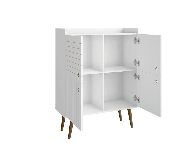 Manhattan Comfort Bogart Mid-Century Modern Accent Cabinet - White & Natural