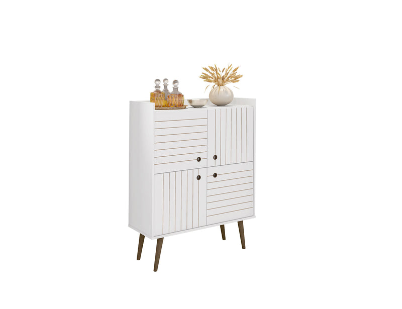 Manhattan Comfort Bogart Mid-Century Modern Accent Cabinet - White & Natural