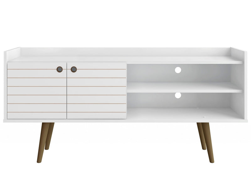 Manhattan Comfort Bogart 53.54\" Mid-Century Modern TV Stand - White & Natural