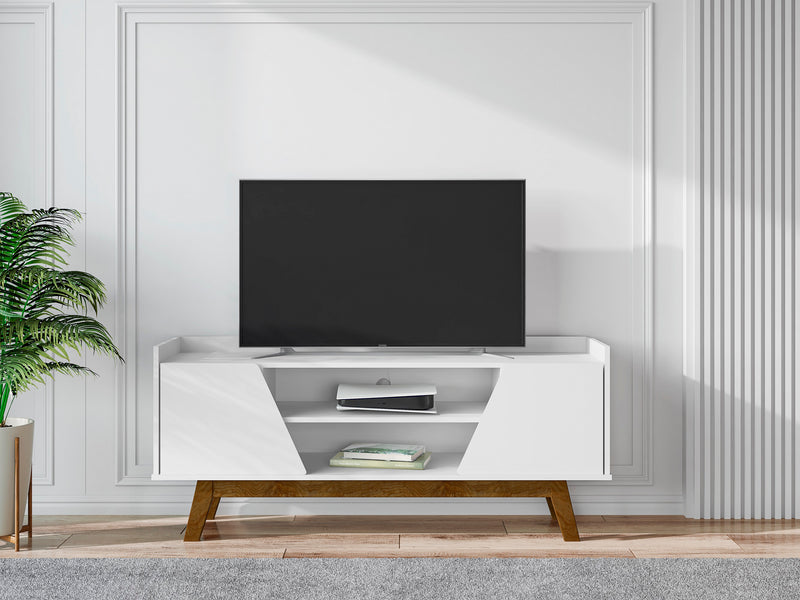 Manhattan Comfort Mid-Century Modern Marcus 53.14\" TV Stand with Solid Wood Legs - White