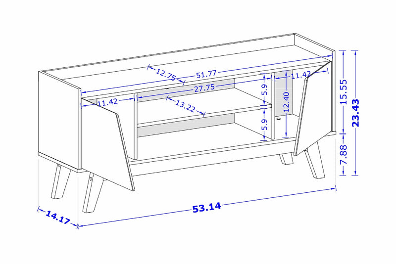 Manhattan Comfort Mid-Century Modern Marcus 53.14\" TV Stand with Solid Wood Legs - White