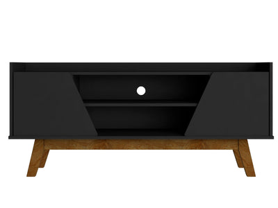 Manhattan Comfort Mid-Century Modern Marcus 53.14" TV Stand with Solid Wood Legs - Matte Black|Meuble pour téléviseur Marcus de Manhattan Comfort de 53,14 po de style moderne du milieu du 20e siècle avec pattes en bois massif - noir mat
