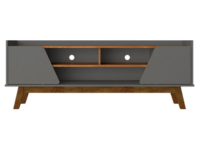 Manhattan Comfort Mid-Century Modern Marcus 62.99" TV Stand with Solid Wood Legs - Grey & Natural|Meuble pour téléviseur Marcus de Manhattan Comfort de 62,99 po de style moderne du milieu du 20e siècle avec pattes en bois massif - gris et naturel