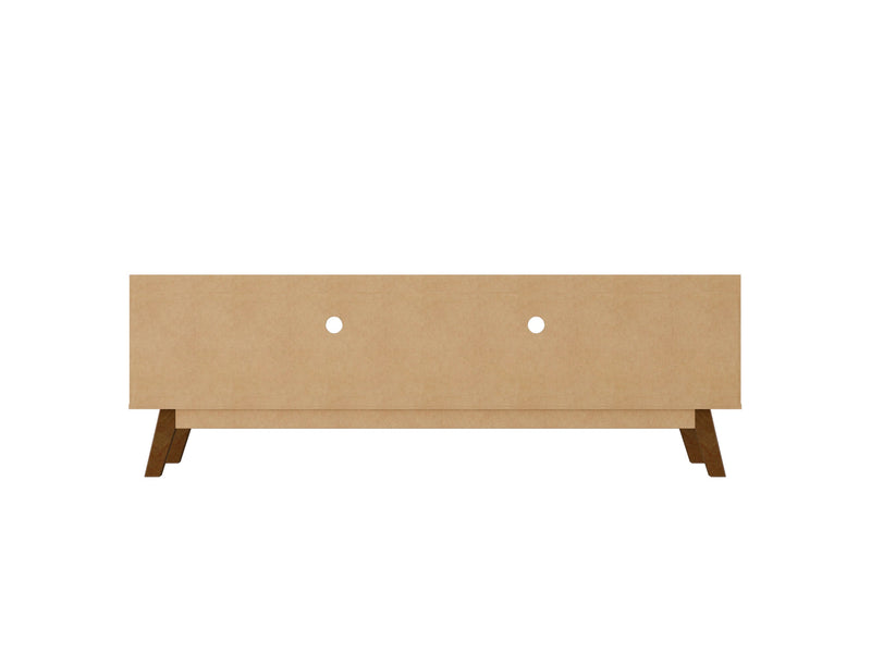 Manhattan Comfort Mid-Century Modern Marcus 70.86\" TV Stand with Solid Wood Legs - Greige & Natural